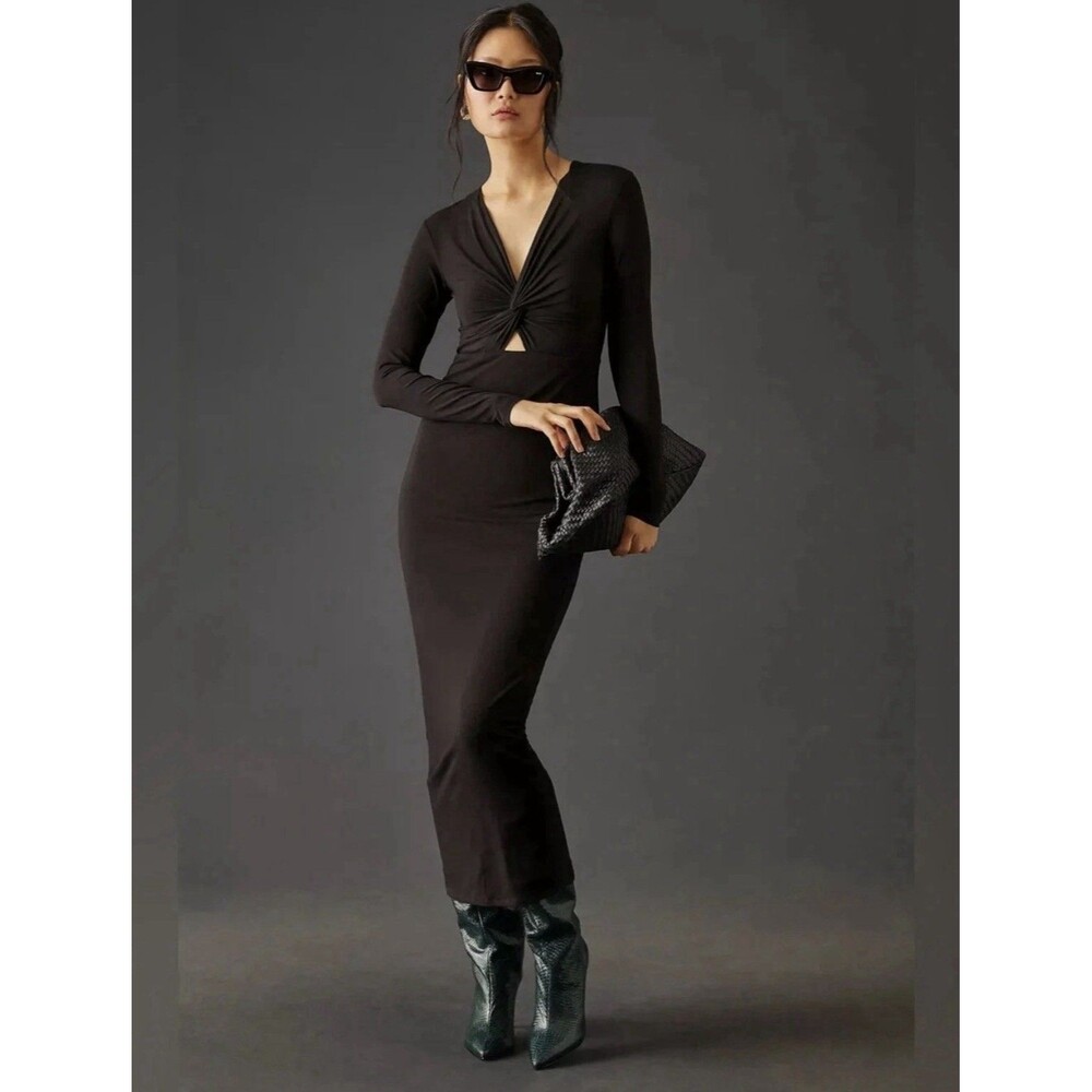 Favorite Daughter The Anywhere Dress S Black Twist Front Cutout Long Sleeve Maxi